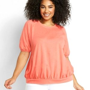 Lane Bryant short puff sleeve top coral 14/16 NWT